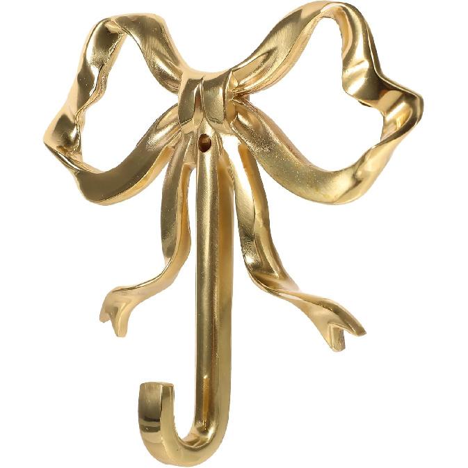 Bow Hook for Wall Decorative Bowknot Hook Gold Coat Hooks Wall Peg Hook Bow Hanging Hook Towel Hook Brass Bow Hook for Home (2.63X2.52X0.59in,Gold)