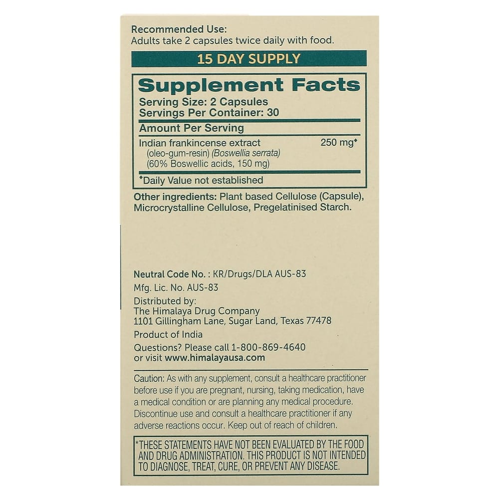 Himalaya Boswellia Veggie Capsules, 60 Count