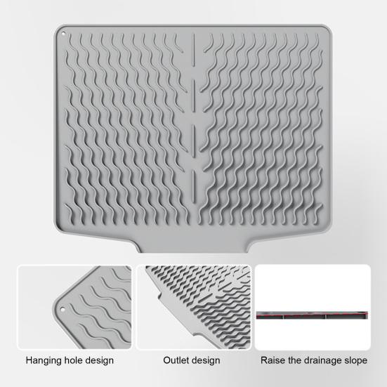 Silicone Drain Mat Nordic Style Heat-Resistant Rectangular Shape Sloped Design Non-slip Dish Drying Mat Kitchen Accessory
