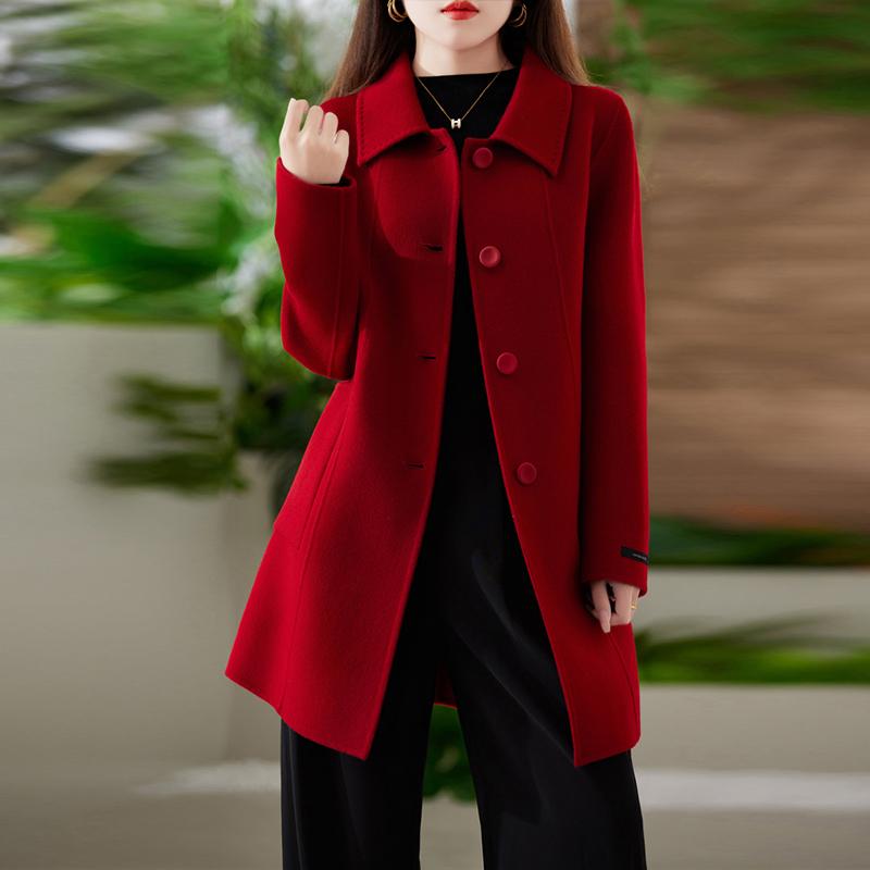 100% Wool Women Coat TIDENOVEL Autumn Wool Long Coat Handmade Pea Coat Winter Warm Wool Long Jacket Overcoat