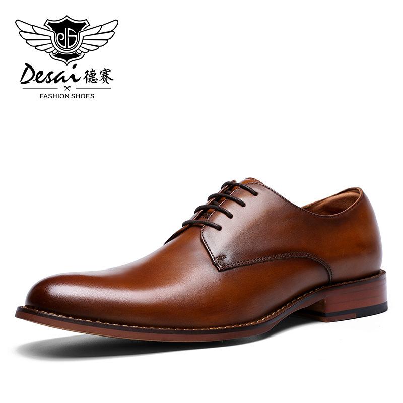 2019 Men'S Shoes Business Elegant Gentleman Shoes Lace-Up Simple Leather Shoes British Style First Layer Cowhide Dress Wedding Shoes