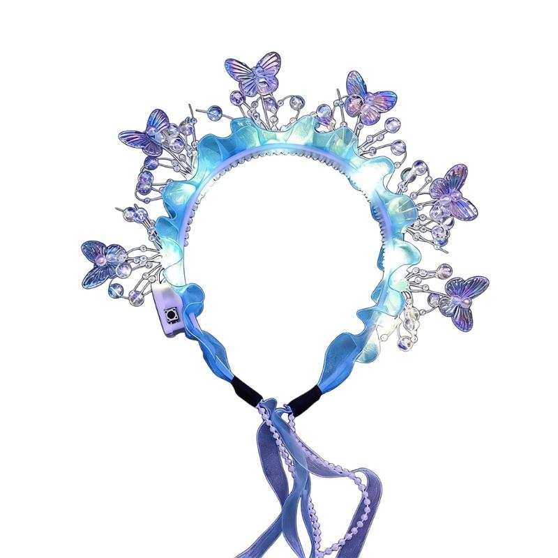 

Lovely Glowing Hairband Butterfly Design Hairhoop for Children Girl Parties Concerts Easy to Wear Hair Accessory синий