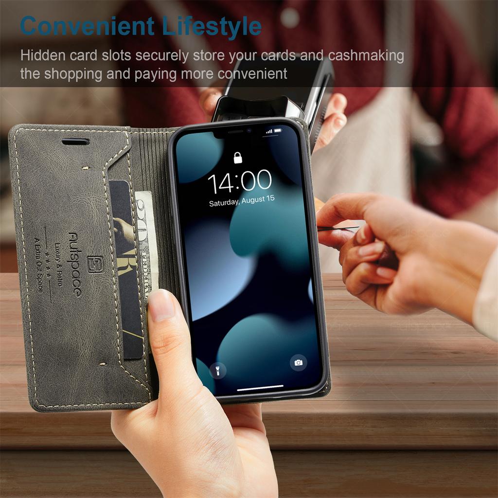 Für iPhone 13 mini Vintage Leder Flip Wallet Hülle mit RFID-blockierendem Kartenschlitz, Mattes Retro Folio Cover für Damen Herren (4 Farben)