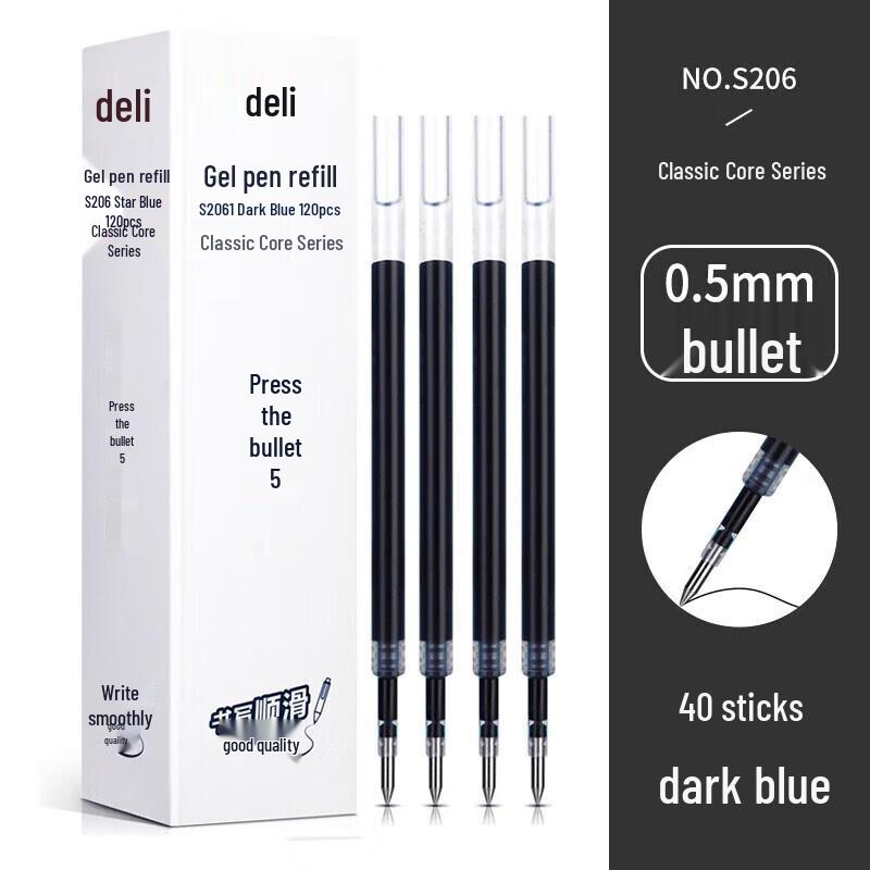 Deli S01 0.5mm Ret retractable Gel Pen Refill - 40 Pack