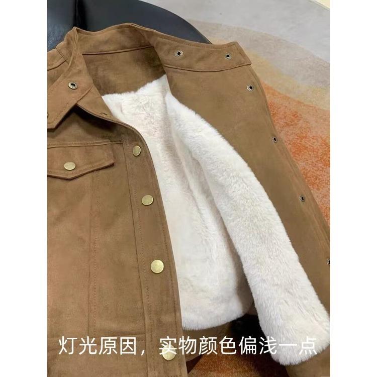 Women's Short Fleece Lined Thick Jacket Korean Style Casual Autumn Winter Coat