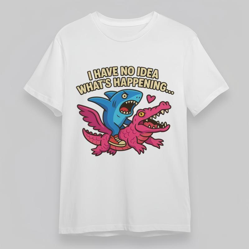 

Women s Plus Size Soft Classic T-Shirt Shark on Crocodile Humor Graphic Tee S