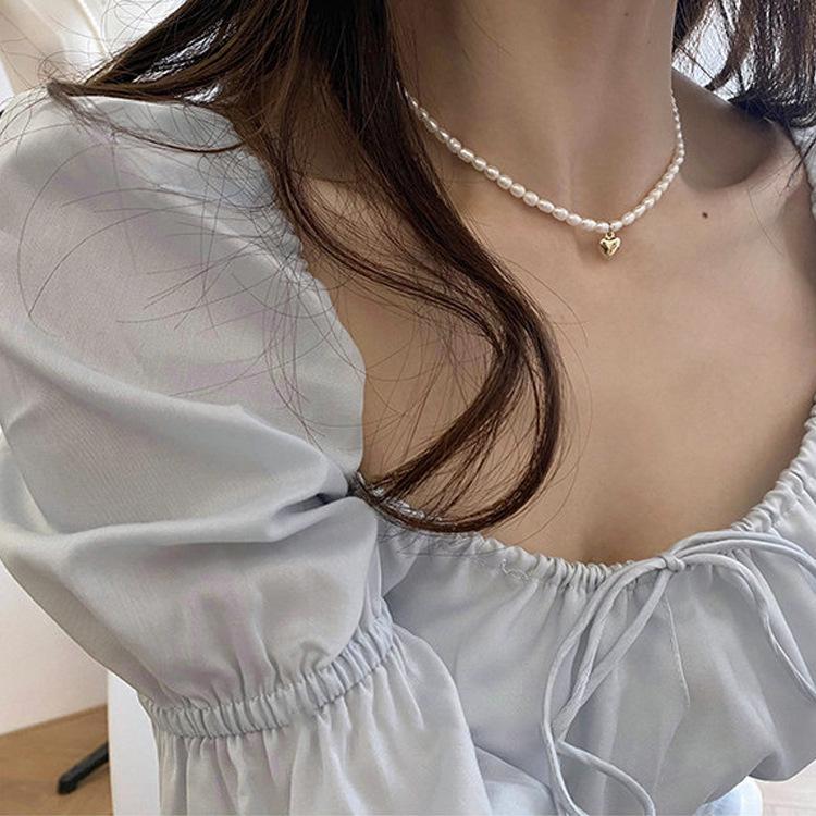Women's Fairy Pearl Heart Pendant Necklace - Cool Choker Style with Smiley Face and Acacia Bean Clavicle Chain