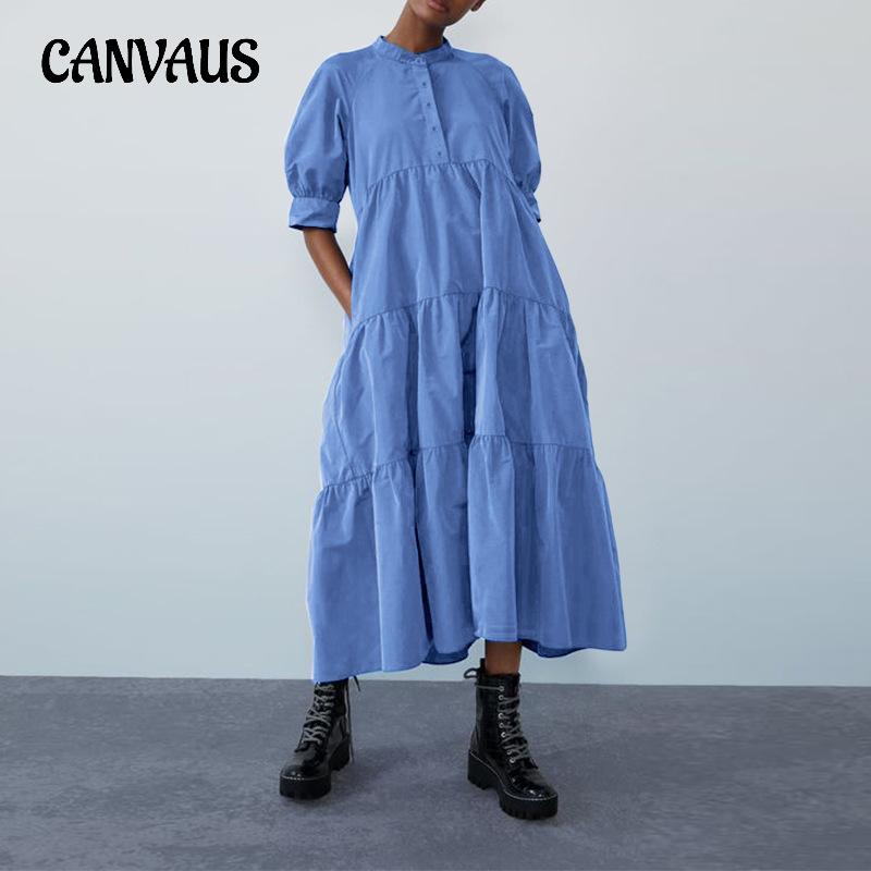 Plus Size Women's Summer Bohemian Vest Dress Vintage Bubble Sleeve Loose Long Casual Dresses