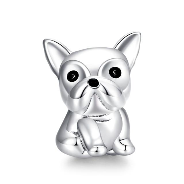 Zirconia Color Sterling Cane Animaletto Cane Cane Bulldog Perline Adatte Braccialetto da Polso Originale Ciondolo Gioielli Fai da Te Braccialetto da Polso alla Moda