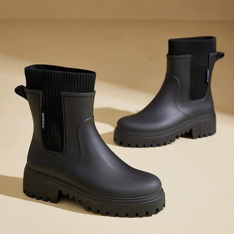 Women's Elastic Mouth Tube Rain Boots, Waterproof, Anti Slip, Wear-resistant Rain Boots for Outdoor Commuting and Camping, Women's Rain Boots