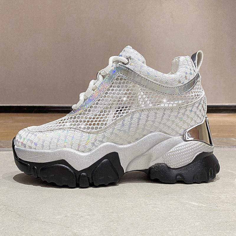 Summer Breathable Chunky Sneakers for Women  Spring Gold Silver Mesh Woman Platform Vulcanize Shoes Thick Bottom Sandals 5cm