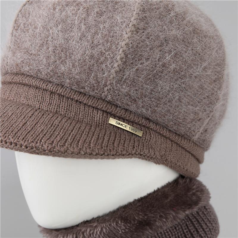 Ladies Winter Rabbit Fur Hat Warm Thickened Knitted Mother Wool Hat Cold Versatile Old Man Hat