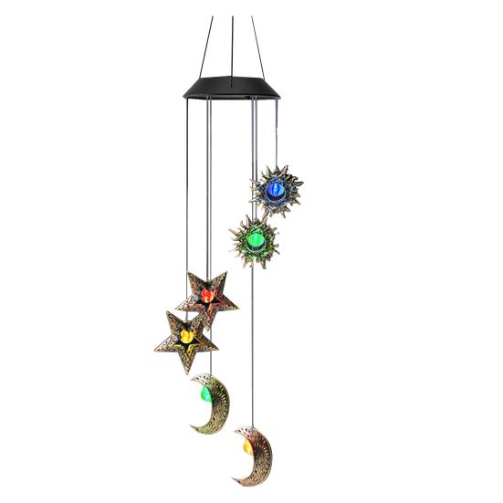 Solar Wind Chime Light, Star Sun Moon Wind Chime Solar Light, Outdoor Hanging Wind Chime, Solar Powered Garden Light for Patio Balcony Porch Terrace