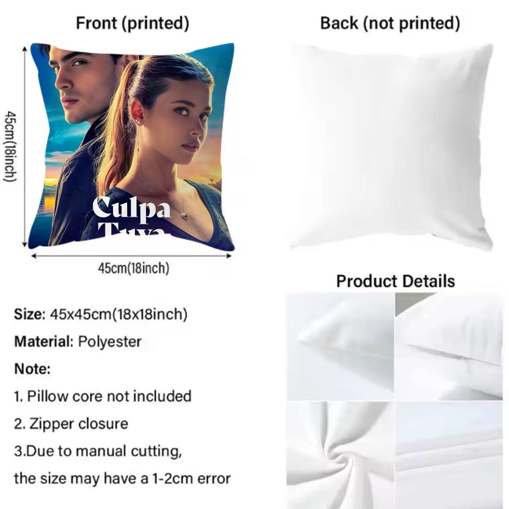 M-My Fault C-Culpa Mia Movie Cushion Cover Premium Comfort Reversible Pillow Cover - Dual - Use Design for Home & Car