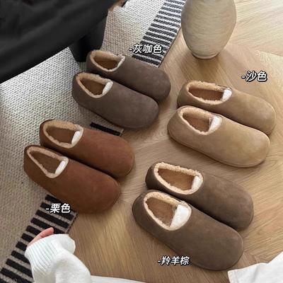 Women's Velvet Platform Lazy Shoes Autumn New Big Head Ugly Cute Shoes Retro Doudou Shoes