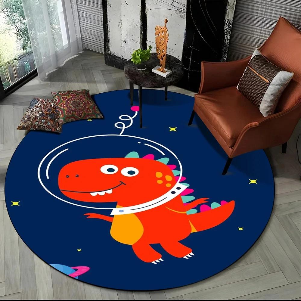 Cartoon Dinosaur Round Carpet Outer Space Cute Dino Area Rug for Living Room Bedroom Sofa Decor Non-slip Children's Crawling Mat