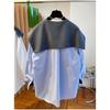 Navy Collar Patchwork Shirt for Women New Loose Fashionable Blue Long Sleeved Tops Female's Chic Single Breasted Shirts