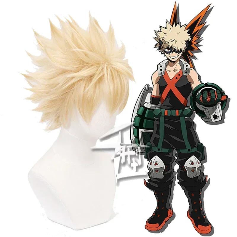 

Аниме My Hero Academia Baku No Hero Bakugou Katsuki Bakugo Короткий льняной блондин, термостойкий костюм для косплея, парик as the picture-