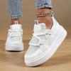 TUINANLE Comfortable Hook and Loop White Casual Women Flat Sneakers for Outdoor Shopping Walking