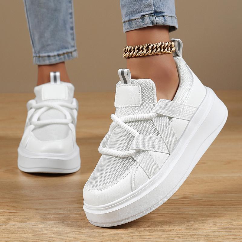 TUINANLE Comfortable Hook and Loop White Casual Women Flat Sneakers for Outdoor Shopping Walking