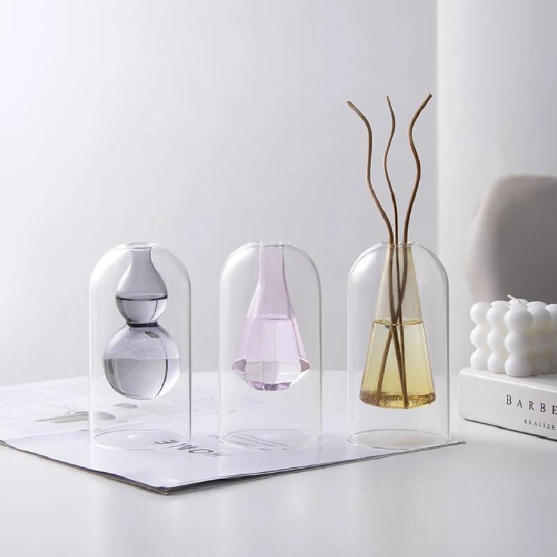 Double Glass Vase Hydroponic Plant Flower Arrangement Glass Empty Bottle Ornaments Simple Essential Oil Aromatherapy Bottle