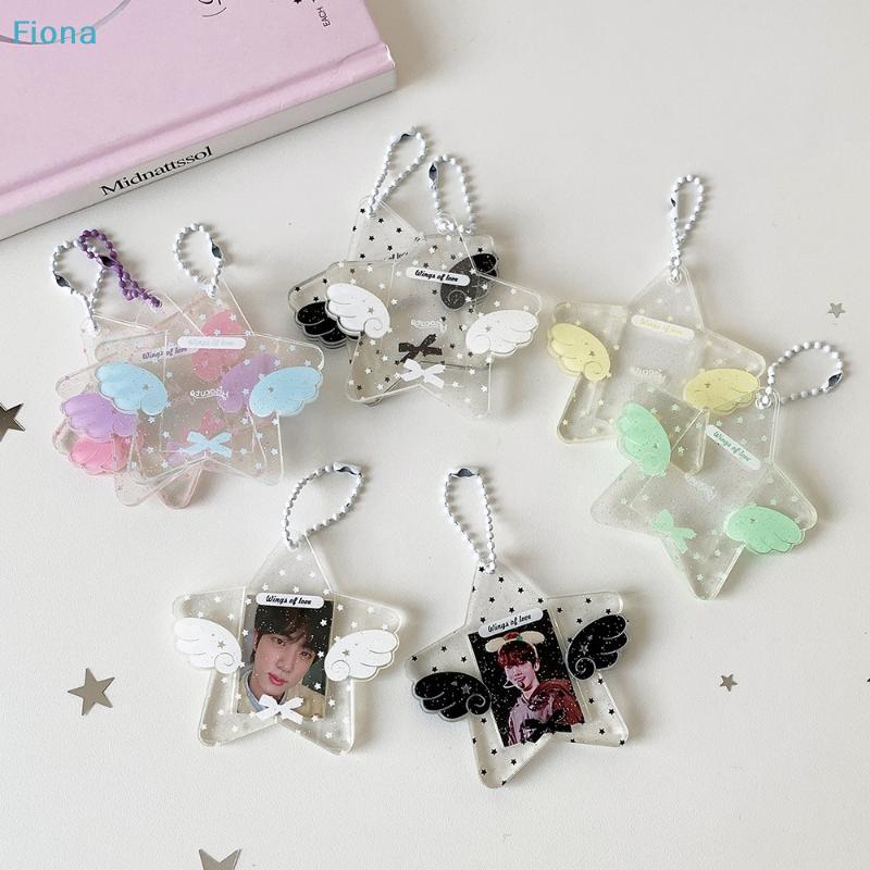 Kawaii Star Wing Acrylic Photocard Holder Keychain, Cute Glitter Kpop Idol Photo Sleeve Pendant for Collectibles