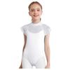 Girls Lace Cap Sleeves Dance Leotard Sheer Mesh Patchwork Cutout Bodysuit for Ballet Practice Exam