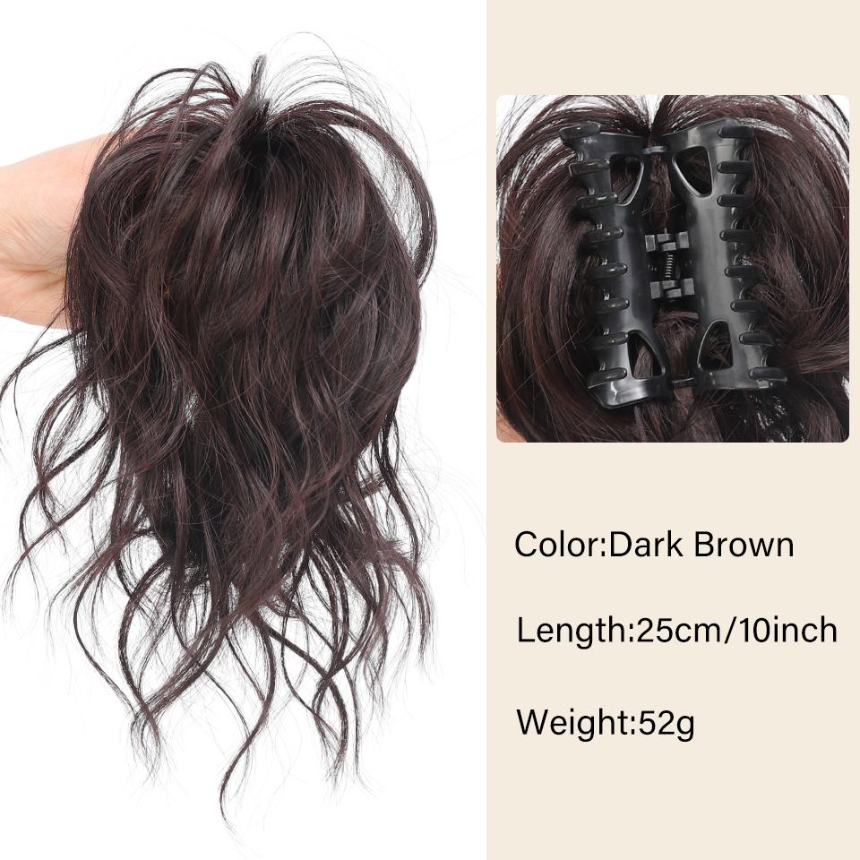 Synthetic Half-tie Hair Bun Messy Dragon Beard Meatball Head Bun Low Claw Chignon Wrap Around for Women Hairtail Extension
