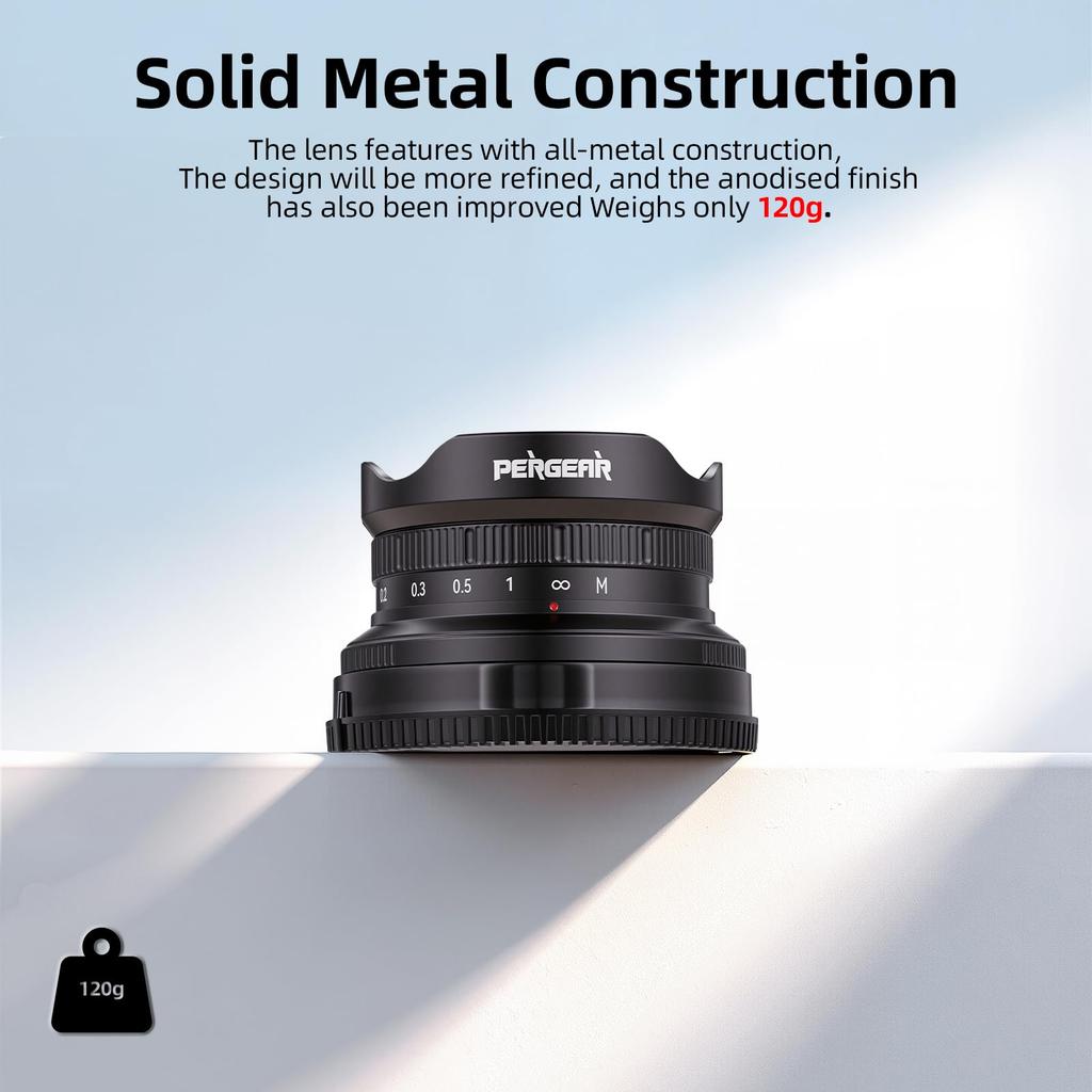 Pergear 10mm II Pancake Fisheye Fixed Focal Length Manual Compatible with Sony Cameras Nikon F5.6 Lens, Wide-Angle Lens, Focus, Multi-Coated, E-Mount