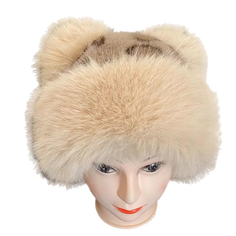 Women's Leopard Print Plush Mongolian Hat Autumn Winter Thickened Warm Plush Ear Flap Hat