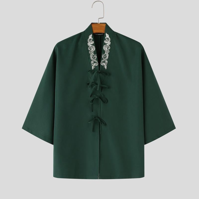 INCERUN Übergroße Herren Reverskragen 3/4 Ärmel Print Retro Knoten Lässig Locker Strickjacke Hemden Oberteile