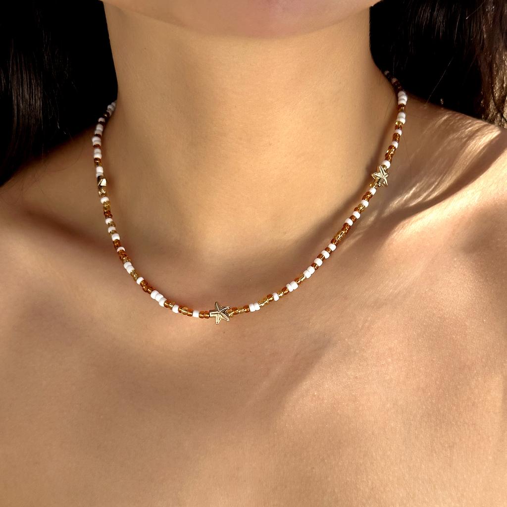 Lovely Cherry Pendant Rice Beads Choker Necklace for Women Fashion Simple Starfish Strawberry  Clavicle Chain Party Zircon Gift