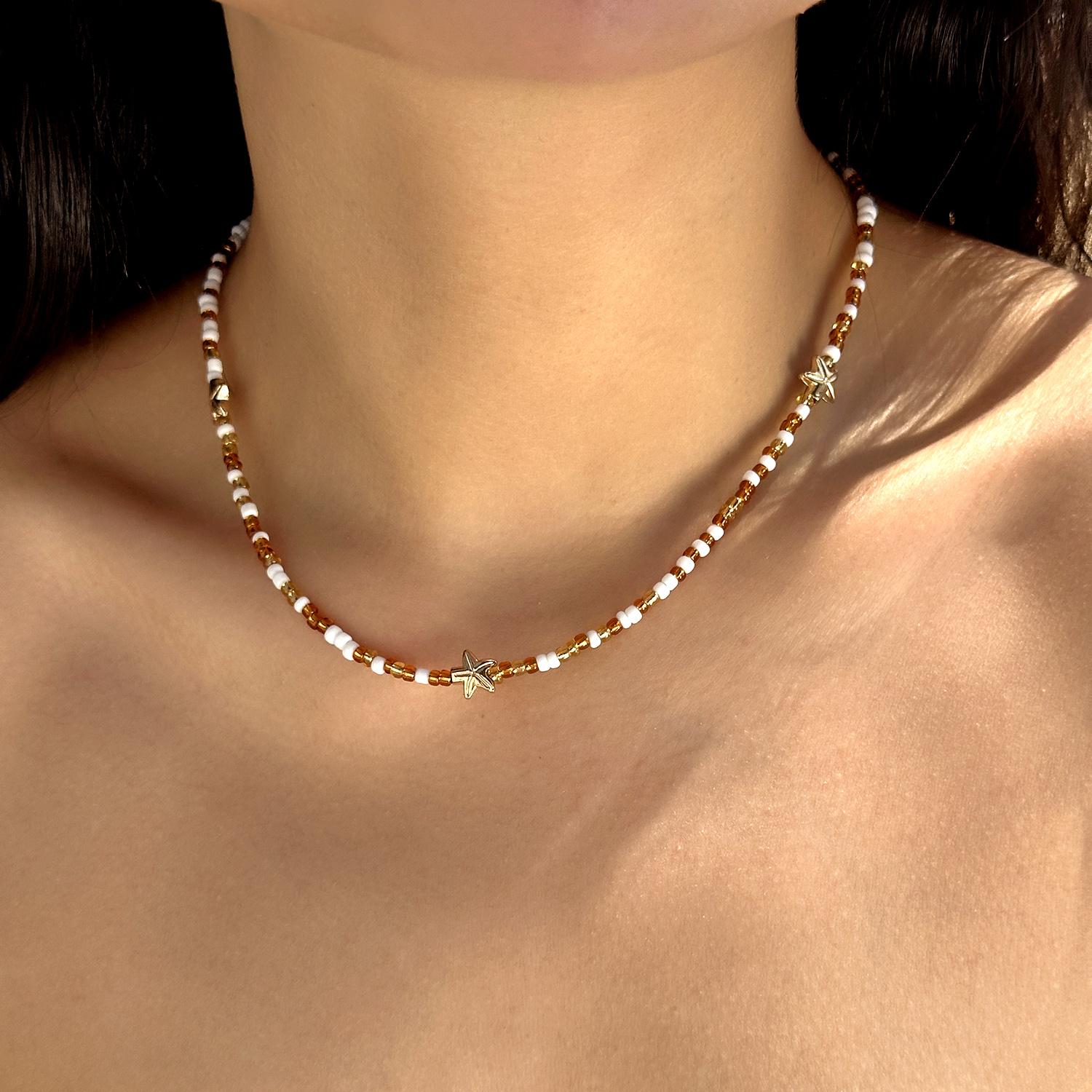 

Lovely Strawberry Pendant Rice Bead Clavicle Necklace for Women Minimalist Starfish Cherry Choker Chain Beach Party Jewelry Gift