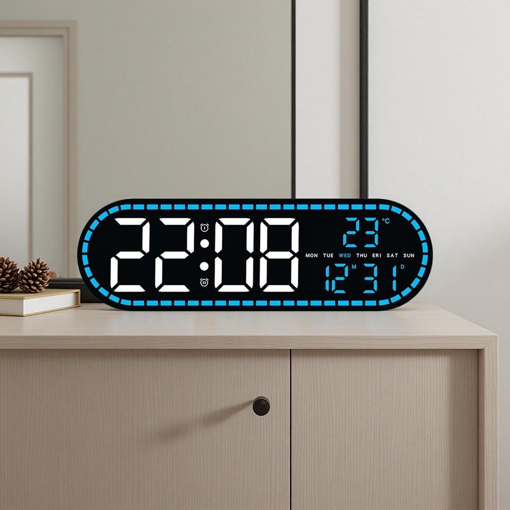 Digital Wall Clock Temperature LED Clock Week Date 2 Alarms Brightness Adjustment Timer Snooze Second 12/24H USB Powered Clock