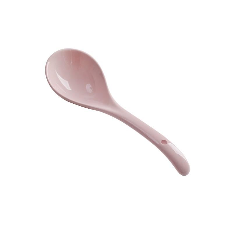 Ceramic Large Soup Spoon Long Handle Serving Spoon Porridge Ladle Home Kitchen Dinnerware 1pc