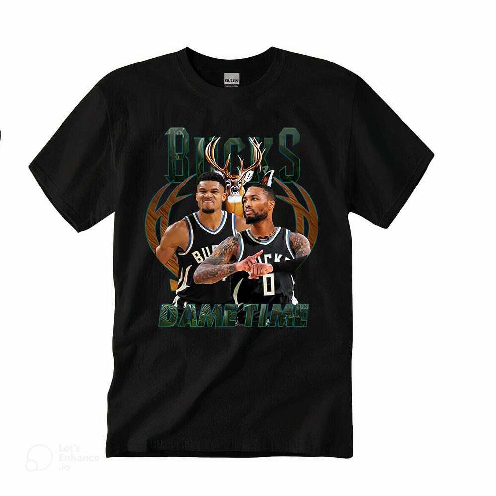 Damian Lillard Bucks #034;Dame Time#034; Giannis Antetokounmpo Vintage Graphic TShirt Unisex T-Shirt L