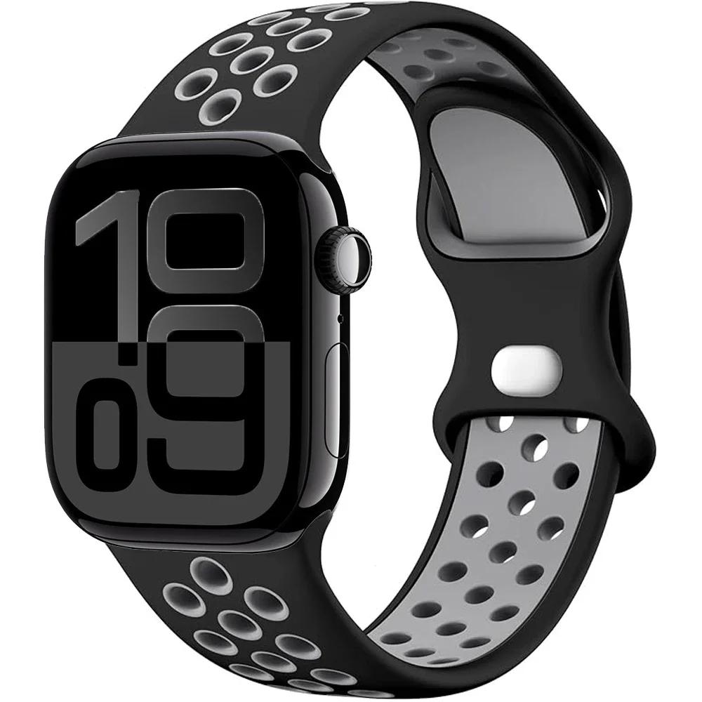 

Silicone Strap for Apple Watch Ultra 3 2 49mm 11 10 42/46mm Breathable Band iWatch Series 9 8 7 6 5 SE 45mm 41mm 44mm 40mm Belt Series 11-10 46mm