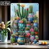 1PC Colorful Cactus Tin Sign, 2D Flat Succulent Metal Plaque, Desert Nature Wall Art, Farmhouse Garden Decor