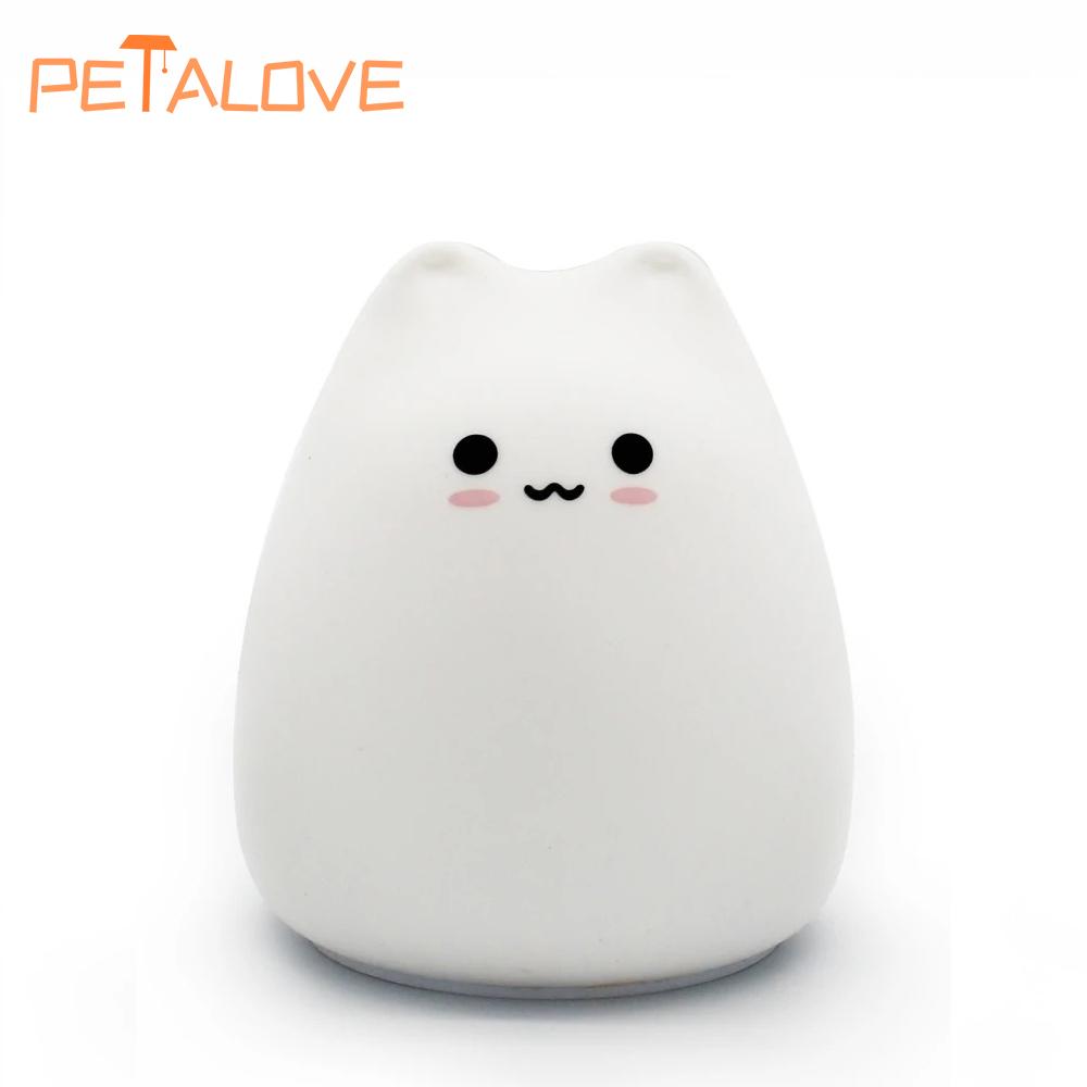 Veilleuse Chat Mignon Dessin Animé Créatif Décoration d'Ambiance Ornements pour Chambre d'Enfant Chevet Rechargeable Lumières LED Douces Cadeau
