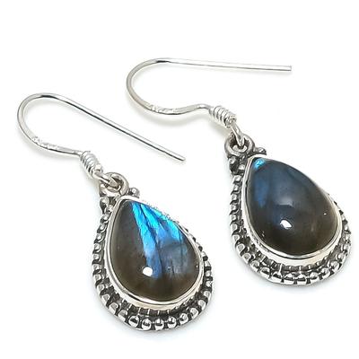 Natürlicher Labradorit Edelstein 925 Massiv Sterlingsilber Geschenk Ohrring 1.25" R4U28