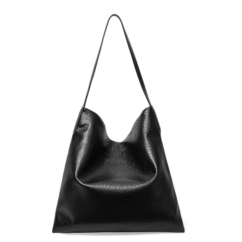 Genuine cowhide leather women's shoulder bag, stone pattern, large capacity travel hobo bag, underarm large bag