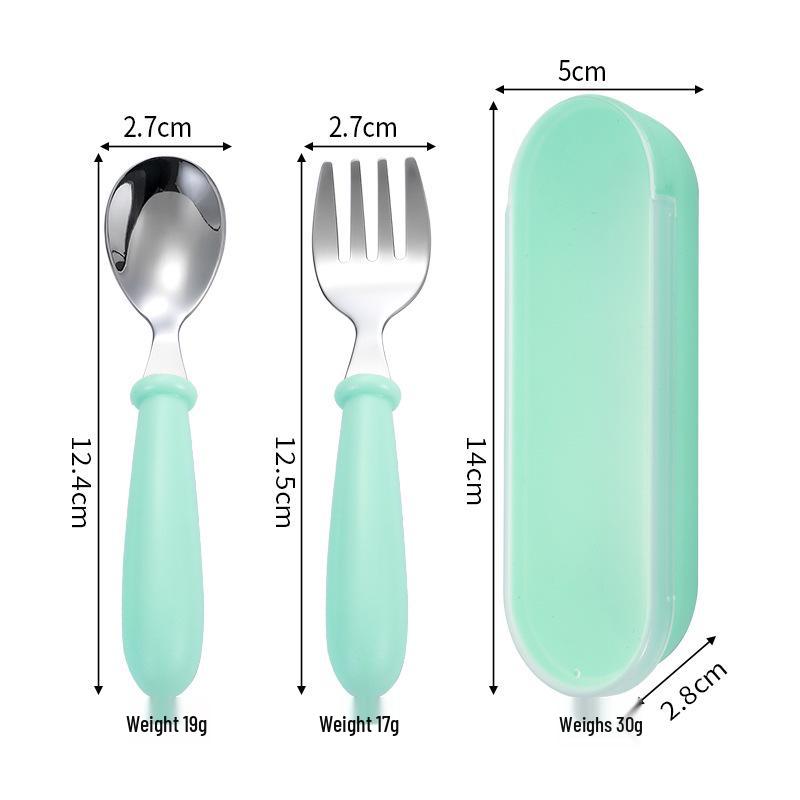 304 Stainless Steel Children's Spoon & Fork Set with Portable Box - Ideal for Baby Feeding and Student Use.