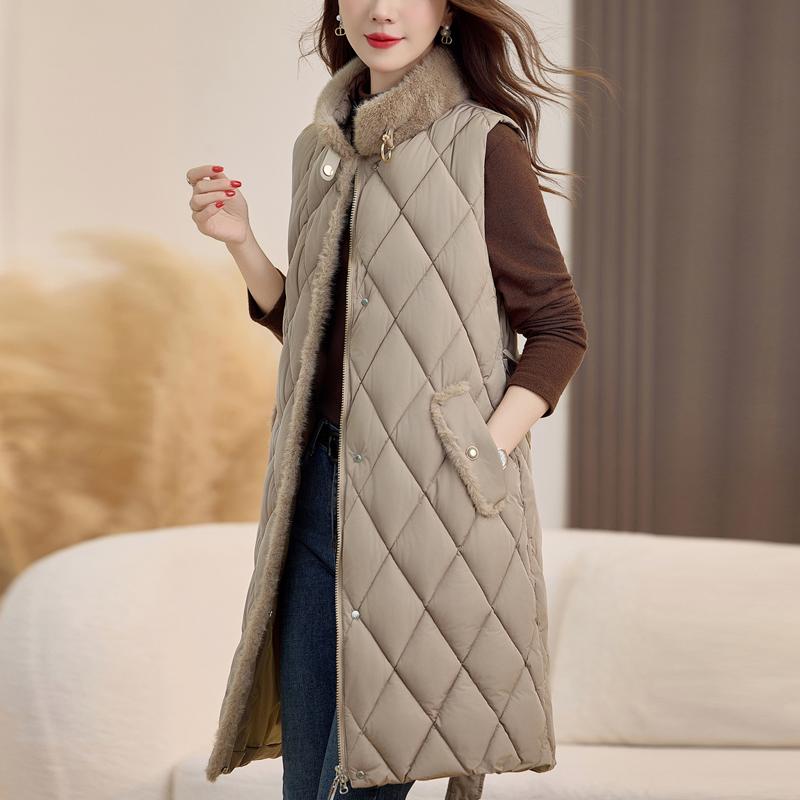 Fashion Winter Women's Vest Faux Fur Collar Thick Warm Sleeveless Jackets Woman Long Coat With Belt
