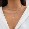Wind Sparkling Chain Clavicle Necklace Women'S, Simple Diamond Cross Double Necklace