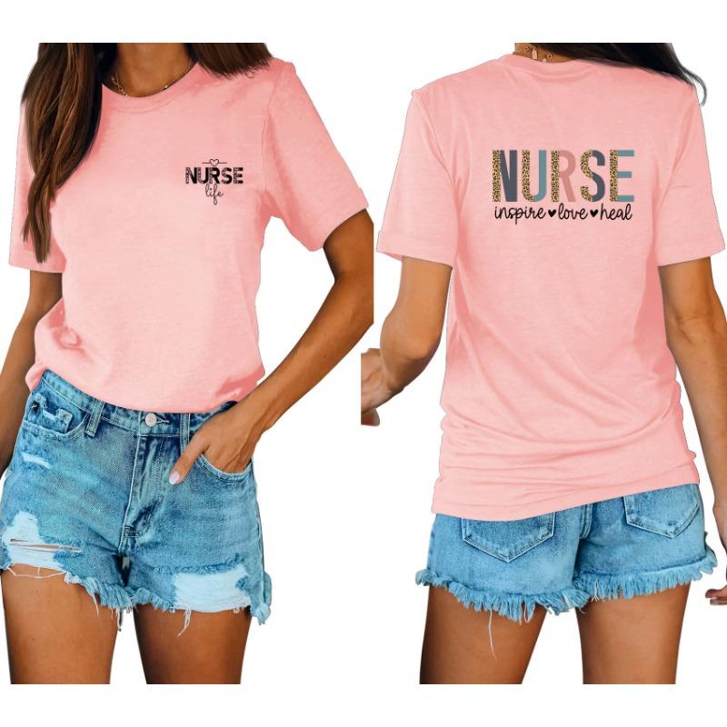 Lässige und modische Damen-T-Shirts mit Krankenschwester-Print, locker, mit Rundhalsausschnitt und kurzen Ärmeln