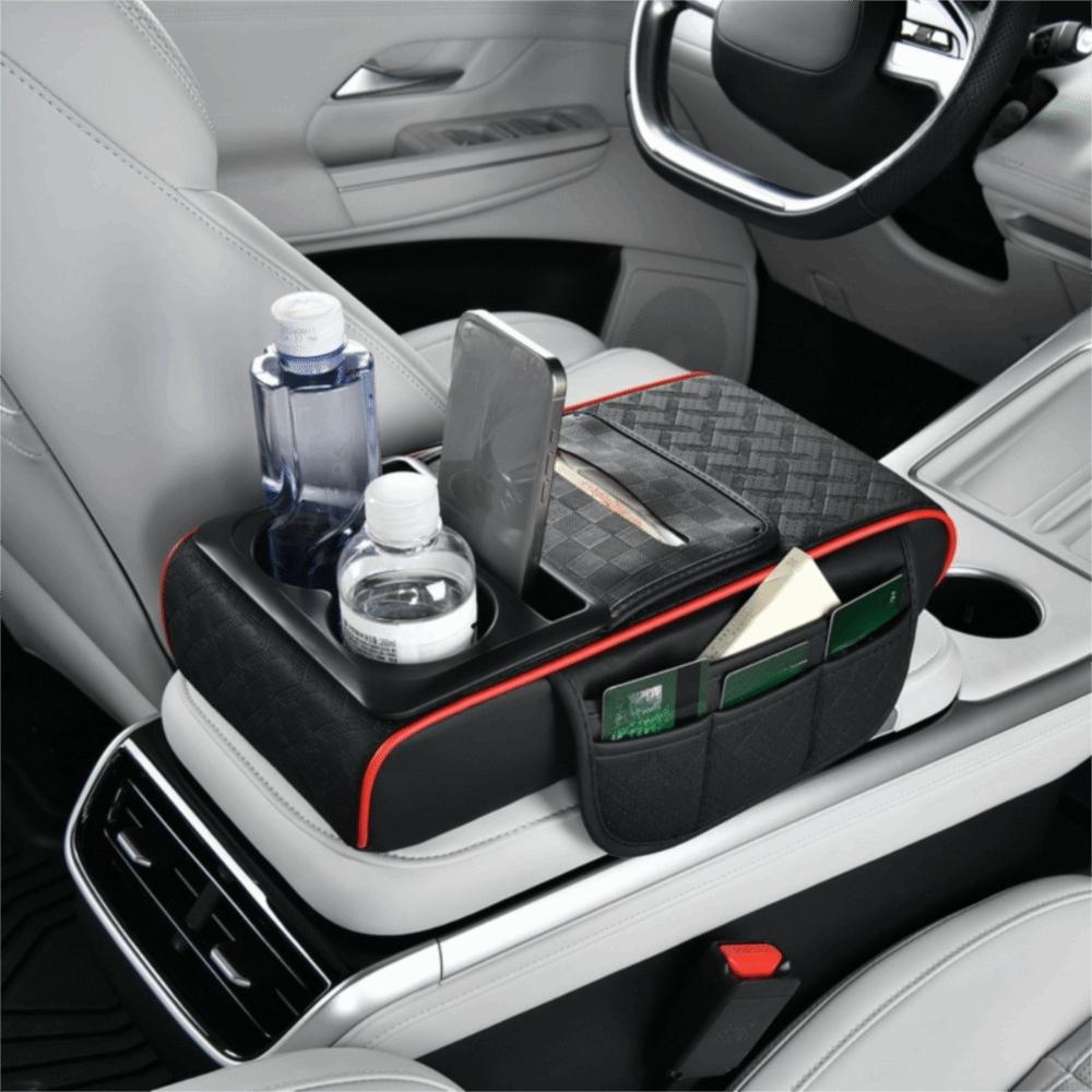 

Tissue Box Car Armrest Storage Box 2 Cup Holder Arm Rest Heightening Pillow Auto Interior чорний/червоний