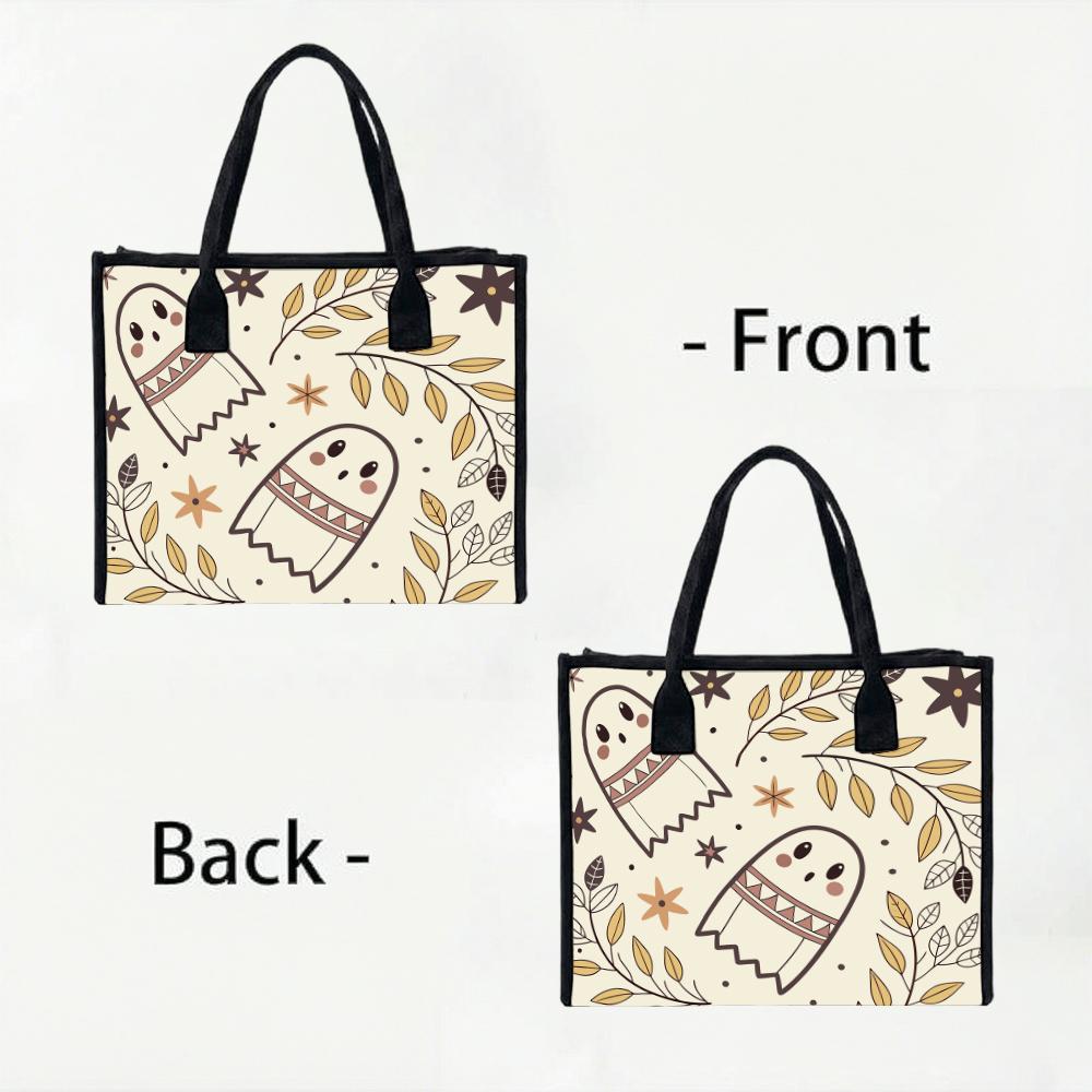 Cute Ghost Pattern Tote Bag Casual Portable Shopping Handbag for Daily Use