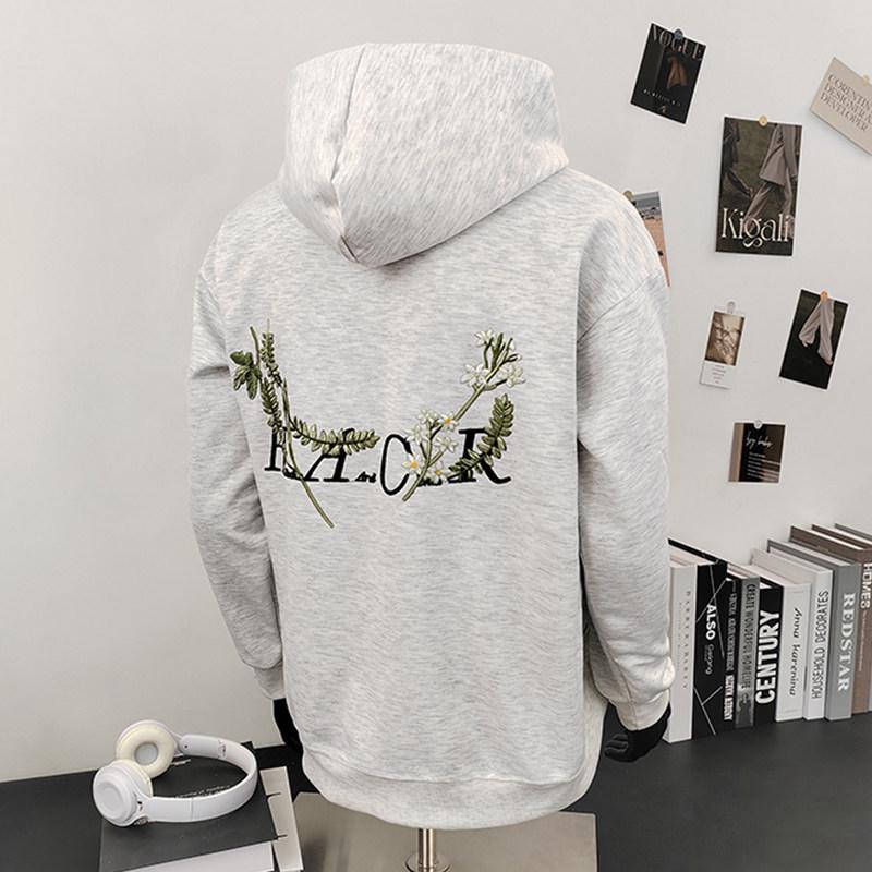 Men's Fleece-Lined Floral Embroidered Hoodie, Autumn/Winter 2026, Loose Fit Pullover, Couple's Style.