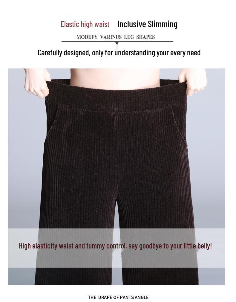 Women's Chenille Wide-Leg Corduroy Pants, Fleece or Non-Fleece, Plus Size, Autumn-Winter Casual Straight-Leg