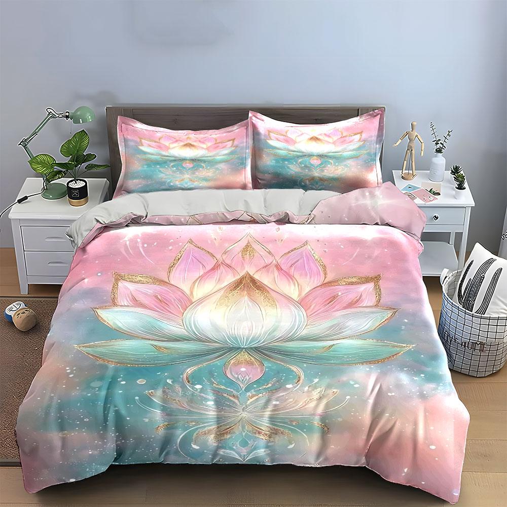 Lotus Flower Pastel Bedding Set Bedding Duvet Cover Set Duvet Cover Pillowcases (1 * Duvet Cover 2 * Pillowcases, without duvet insert)
